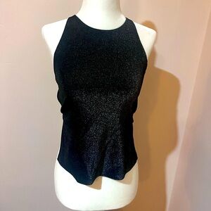 Backless lace up high neck black sparkle top